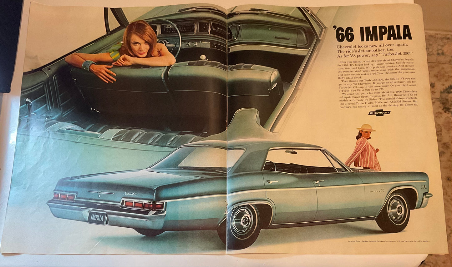 1966 RARE 12-Page Chevrolet Full Model Line Magazine Insert