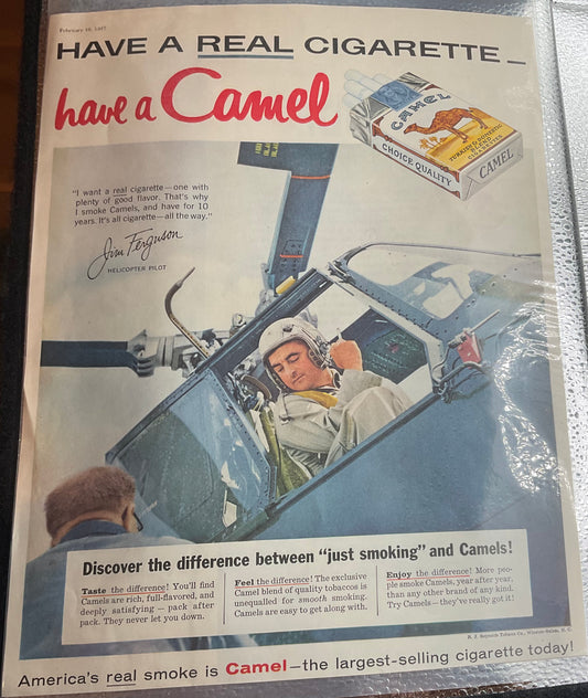 1957 Camel Cigarettes Magazine Ad Helicopter Pilot