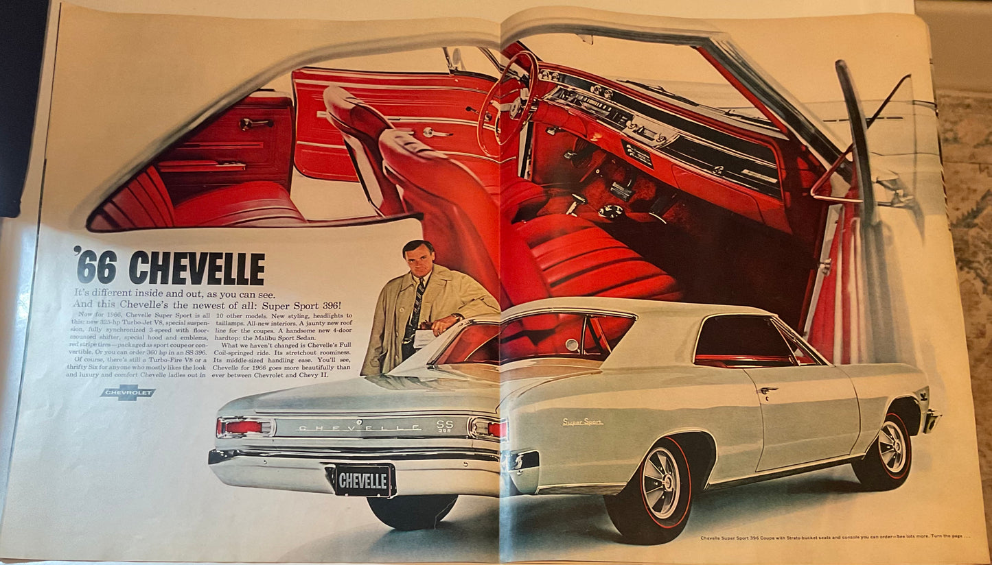 1966 RARE 12-Page Chevrolet Full Model Line Magazine Insert