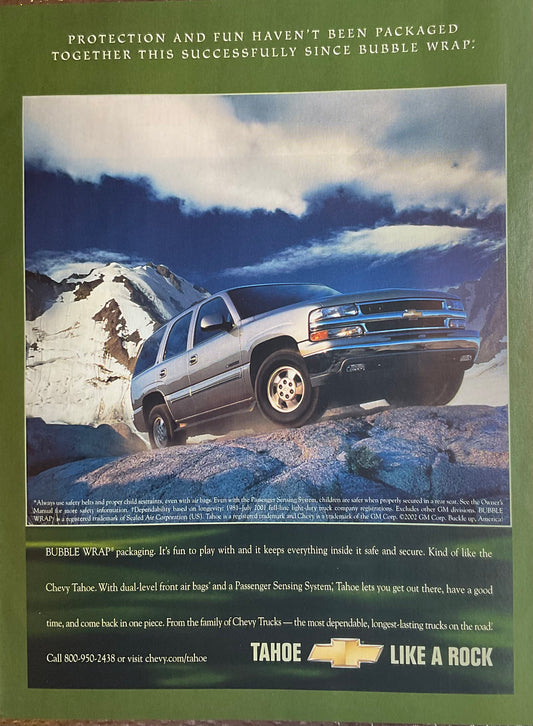 2003 Chevrolet Tahoe SUV Magazine Ad Like A Rock