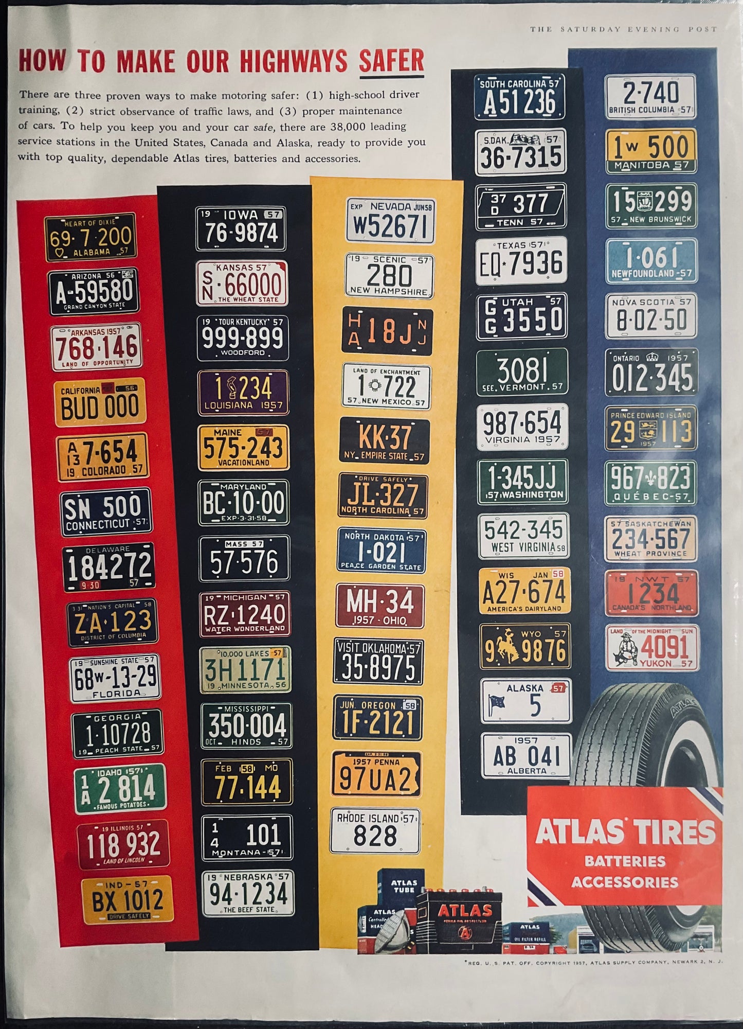 1957 Atlas Tire Featuring License Plates of 49 States