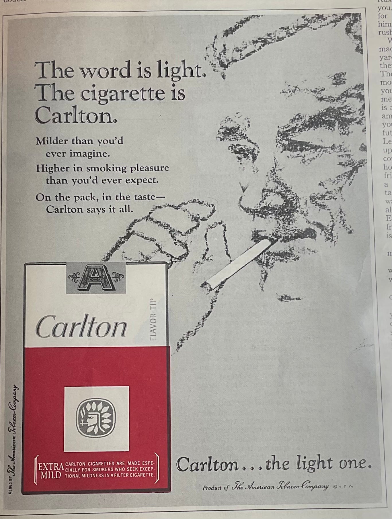 1963 Carlton Cigarette Magazine Ad