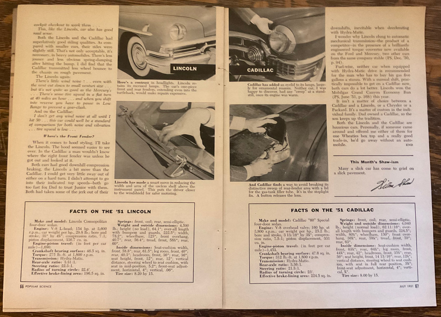 1951 Lincoln vs Cadillac 6-page article