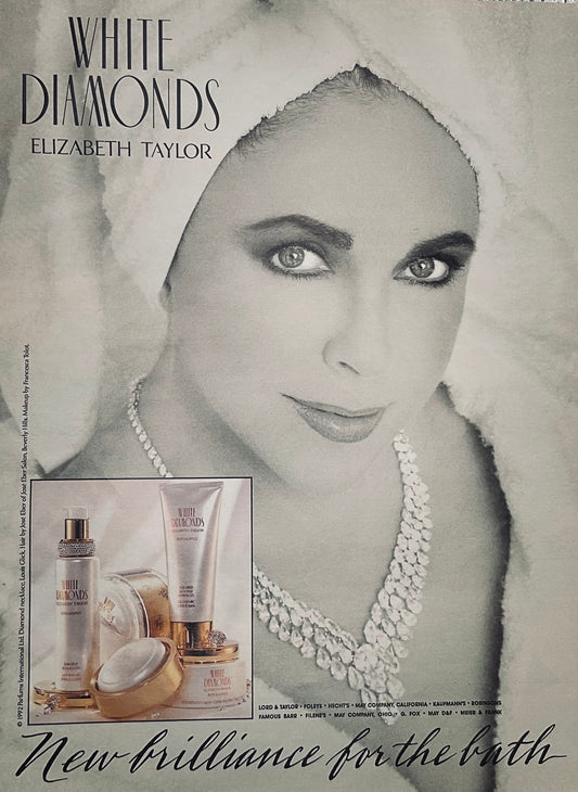 1992 Elizabeth Taylor White Diamonds Fragrance Magazine Ad