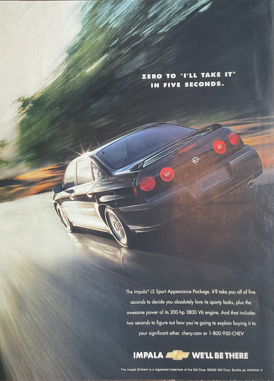 2002 Black Chevrolet Impala LS Sport Magazine Ad