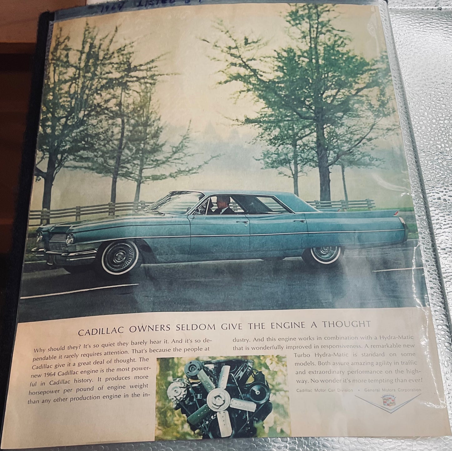 1964 Blue Cadillac - New Powerful Engine - Magazine Ad