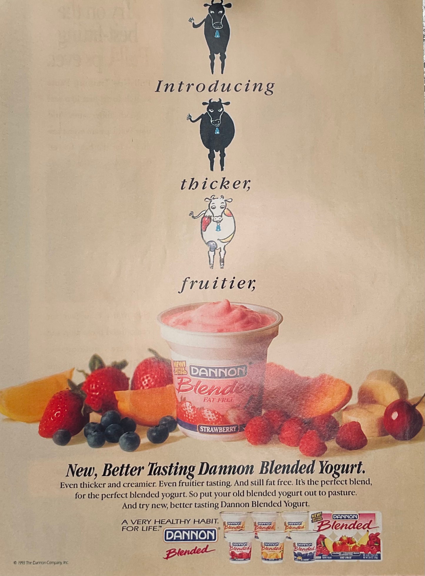 1993 Dannon Yogurt Thicker, Fruitier Magazine Ad