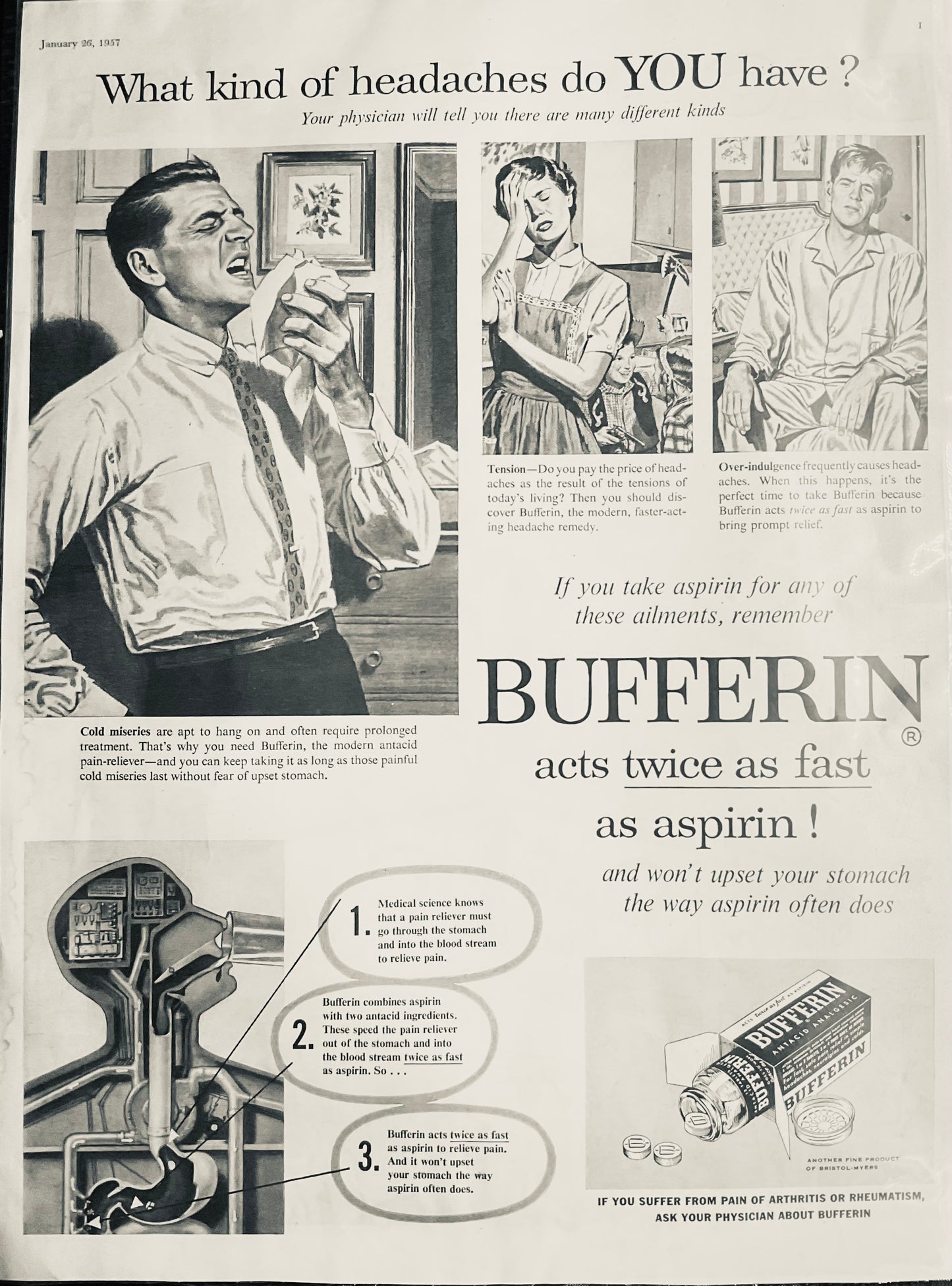 1957 Bufferin by Bristol- Myers Magazine Ad