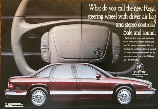 1993 2-Page Buick Regal Burgundy 4 Door Sedan - Steering Wheel Controls Ad