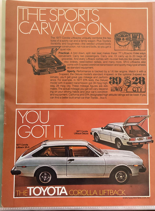 1976 Toyota Corolla Liftback Magazine Ad