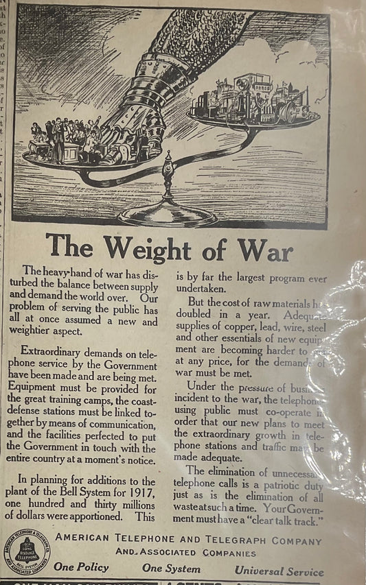 1917 AT&T Magazine Ad WWI Era Advertisement #443