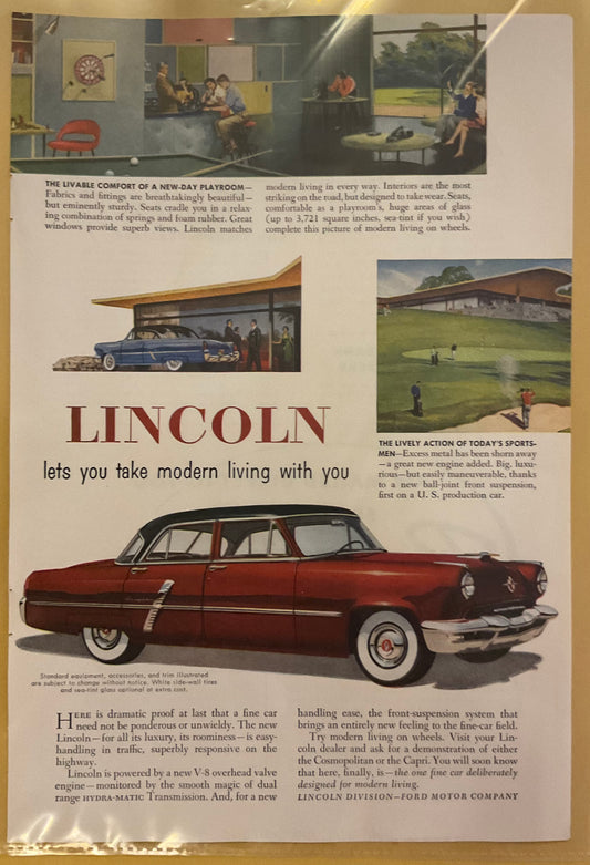 1952 Lincoln Cosmopolitan or Capri  Magazine Ad