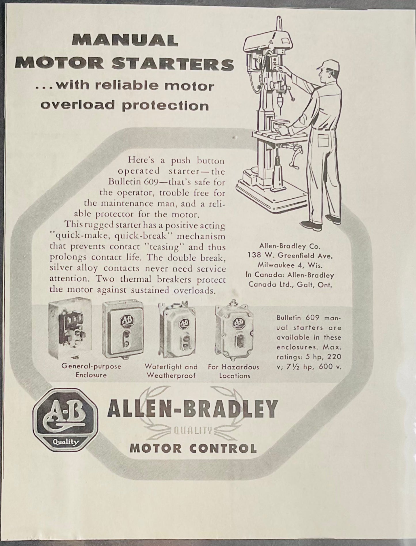 1950’s Allen-Bradley 5 x 7” Original Magazine Ad