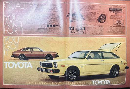 1976 Toyota Corolla SR-5 Sport Coupe & Liftback Centerfold Magazine Ad