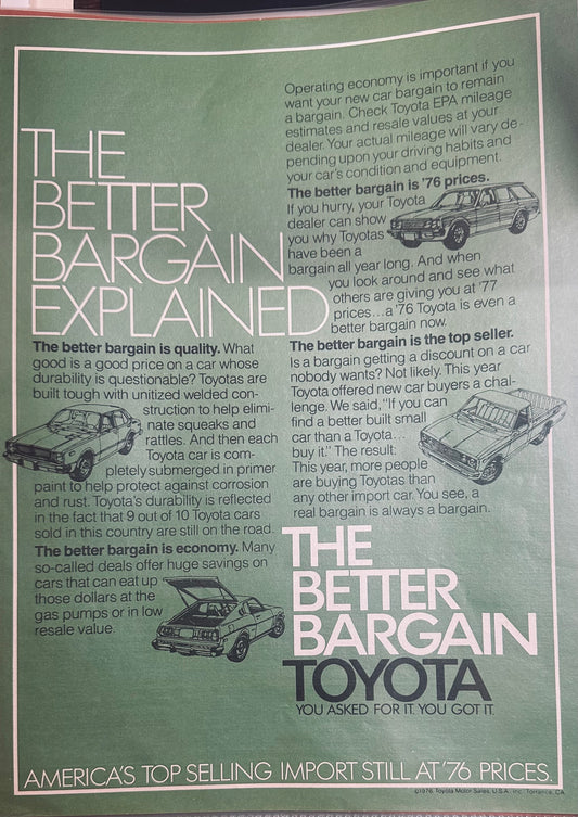 1976 Toyota - The Better Bargain - Magazine Ad - Generic Models