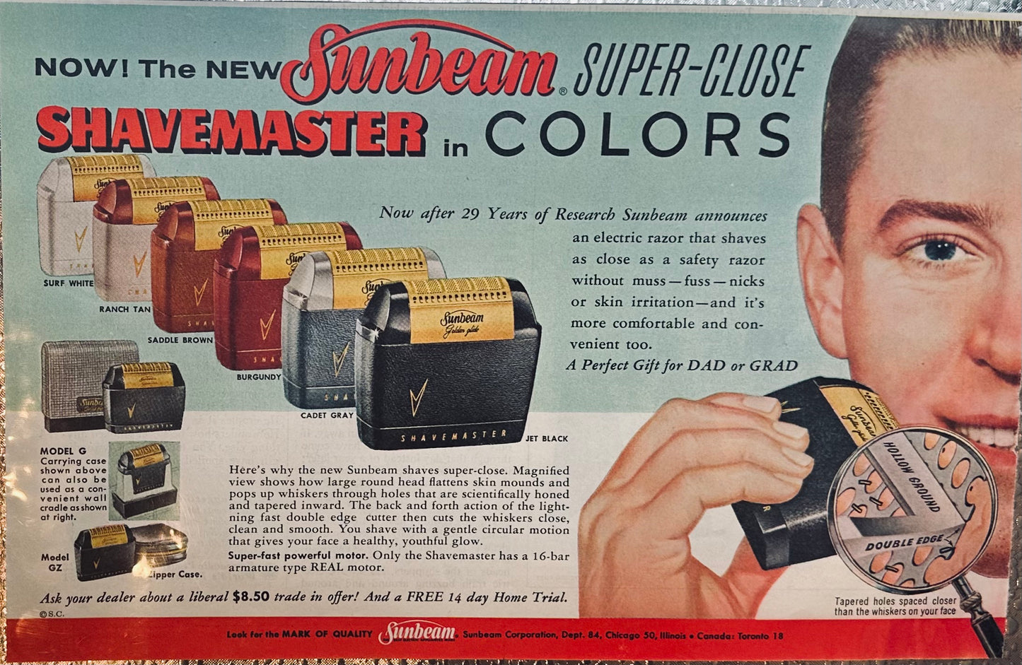 1950 - ish Sunbeam Shavemaster in Colors Magazine Ad