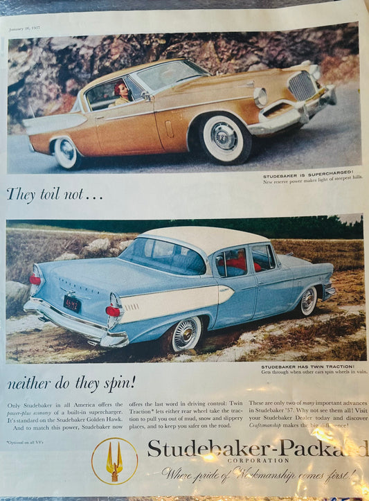 1957 Studebaker Golden Hawk Supercharged and with Twin Traction Control Magazine Ad