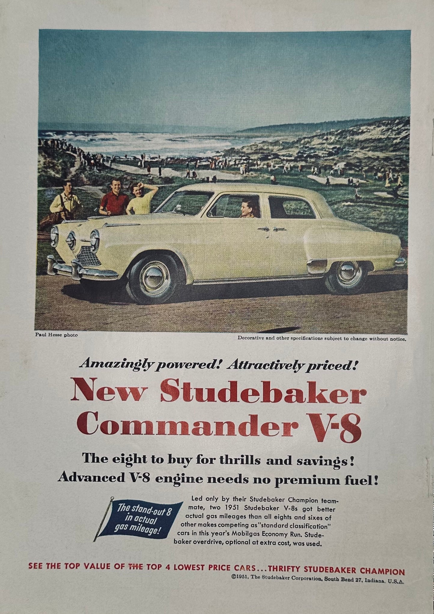 1951 Light Yellow Studebaker Commander V8 Magazine Ad