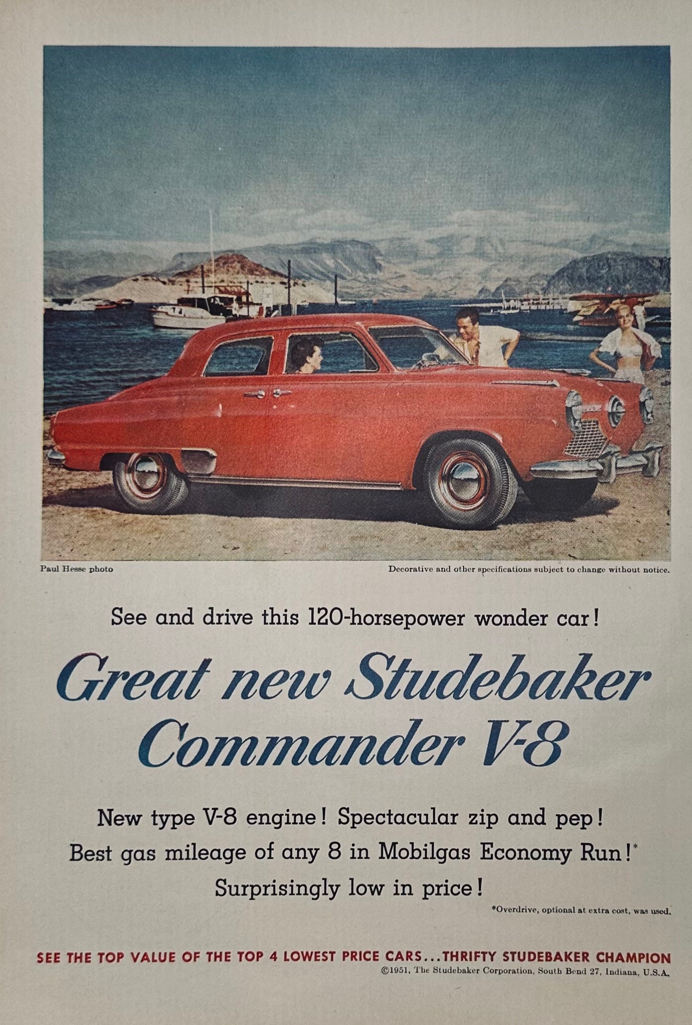 1951 Red Studebaker Commander V8 120HP Wonder Car - Magazine Ad