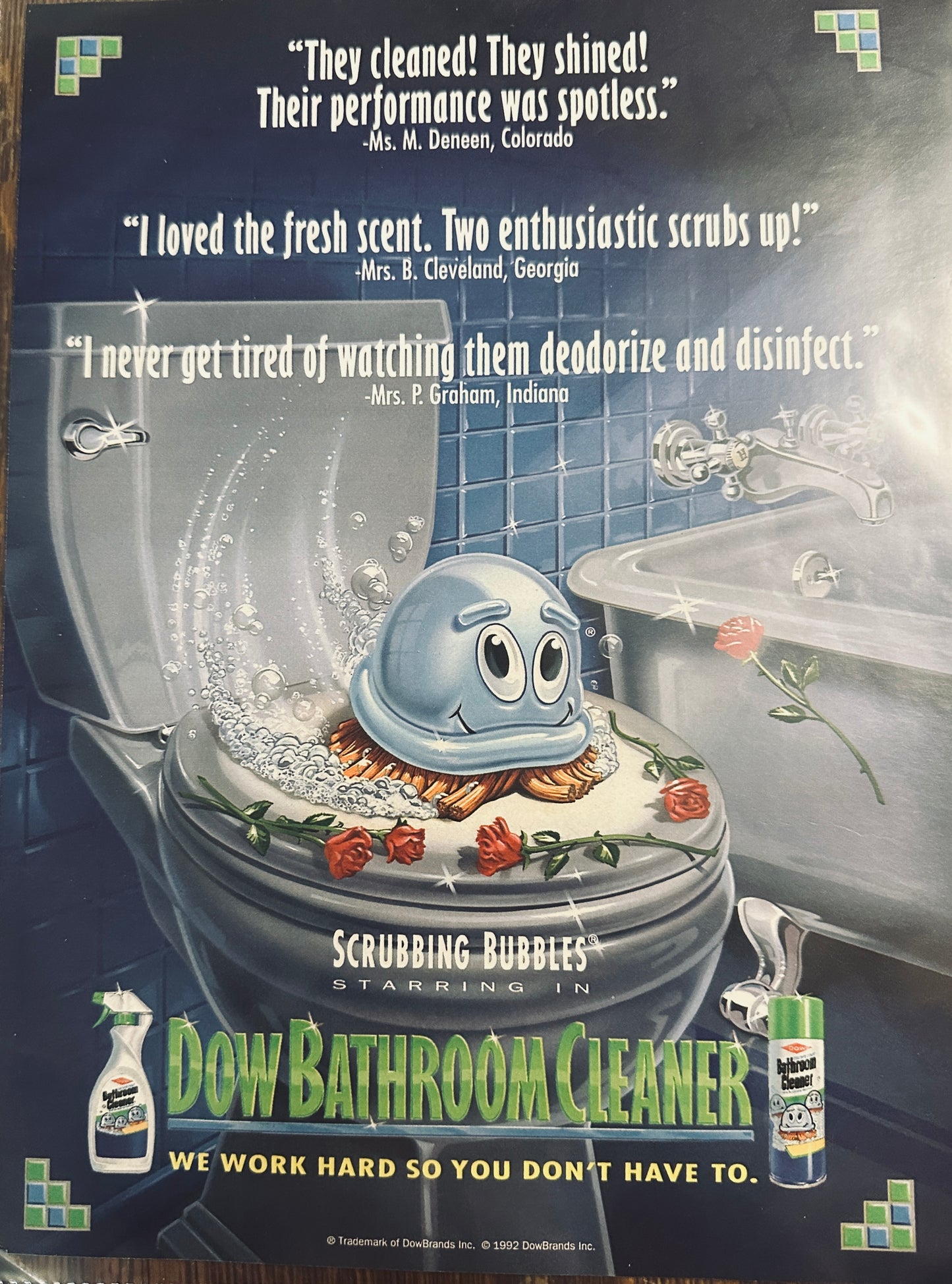 1992 Scrubbing Bubbles - Dow Bathroom Cleaner Magazine Ad