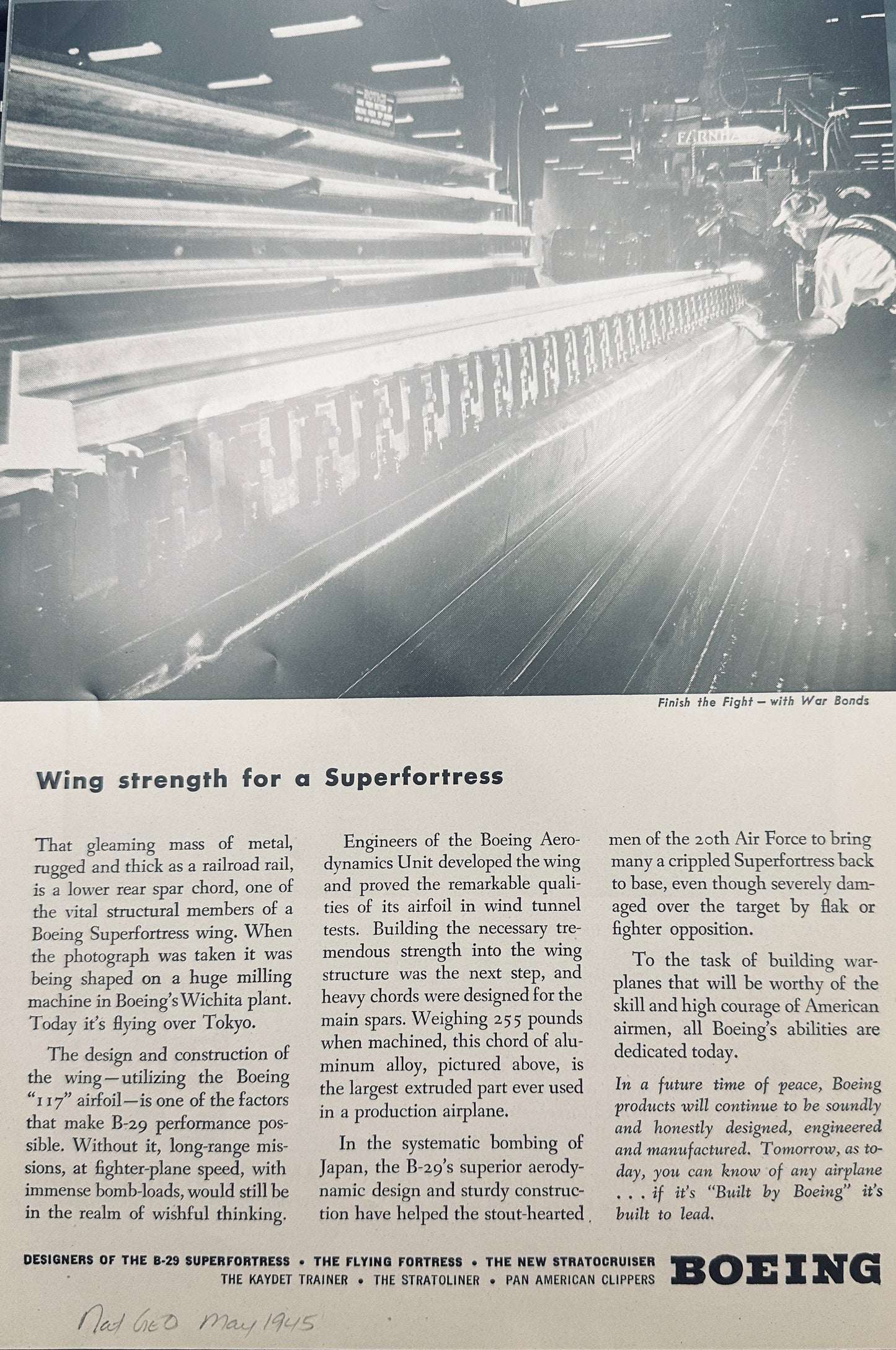 1945 Santa FE -Boeing - Business Supporting War Effort - WWII Era Magazine Ad