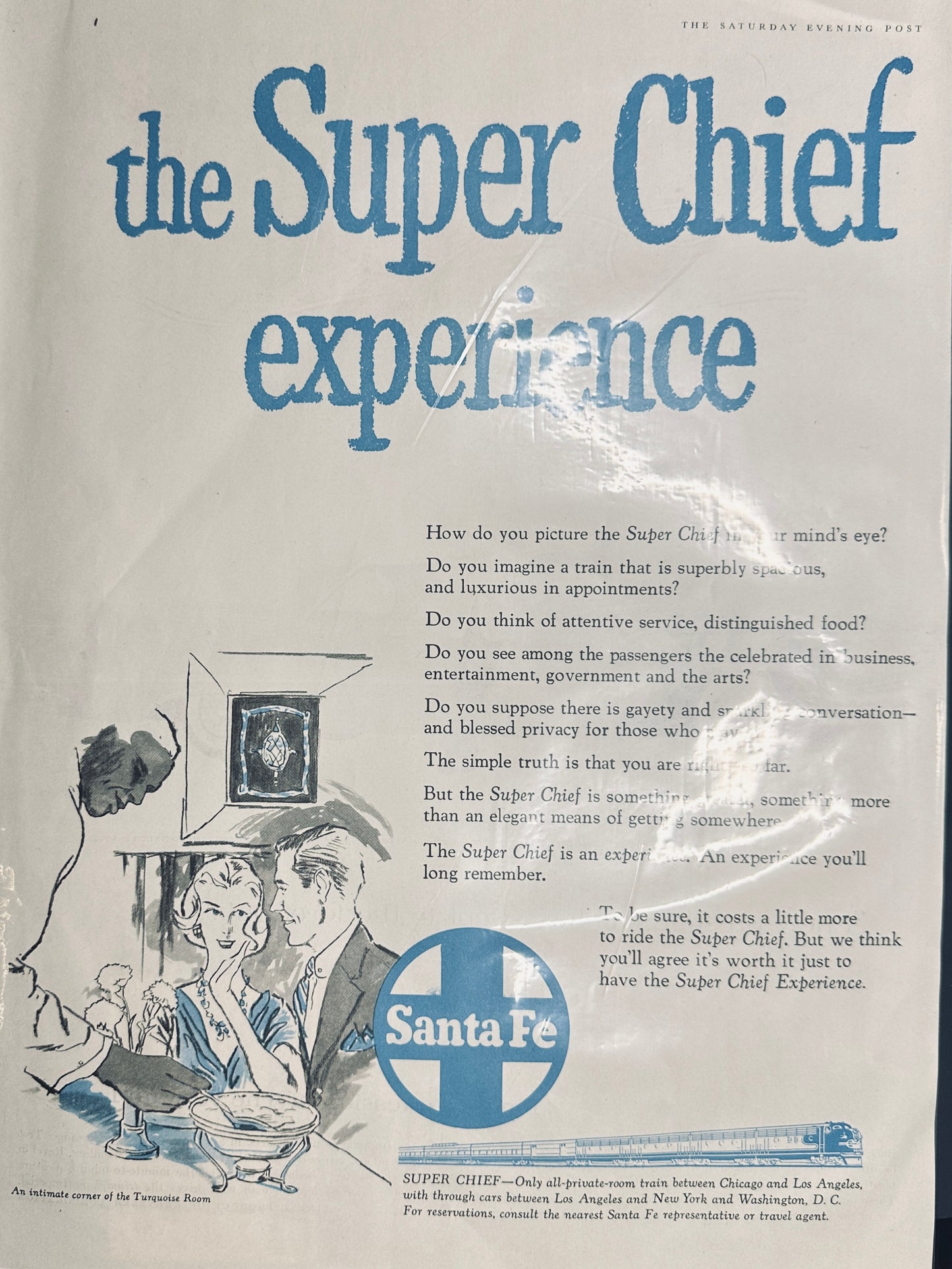 1957 Santa Fe System Lines - the Super Chief Experience Magazine Ad