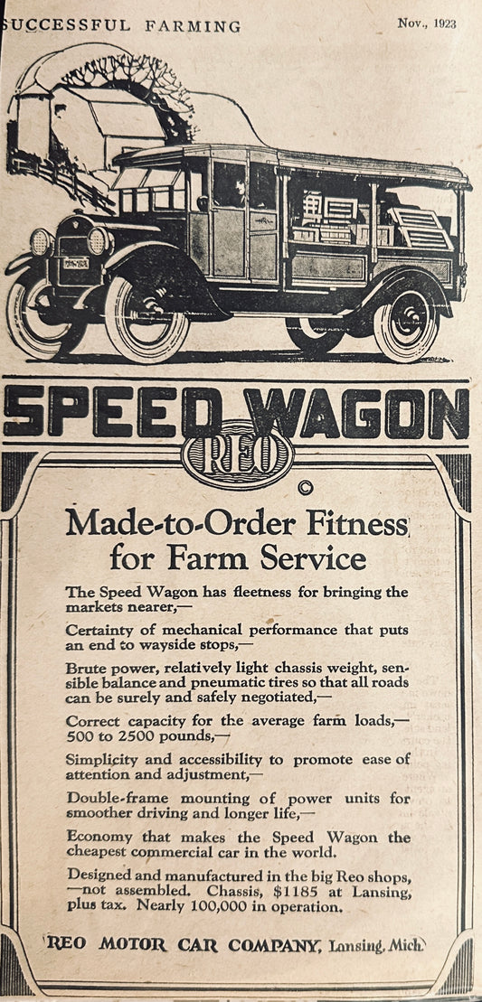 1923 REO Speedwagon - Made-to-Order Fitness for Farm Service - Magazine Ad #A290