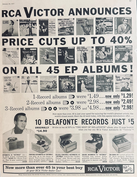 1957 RCA Victor - Price Cuts 45EP Albums - Magazine Ad