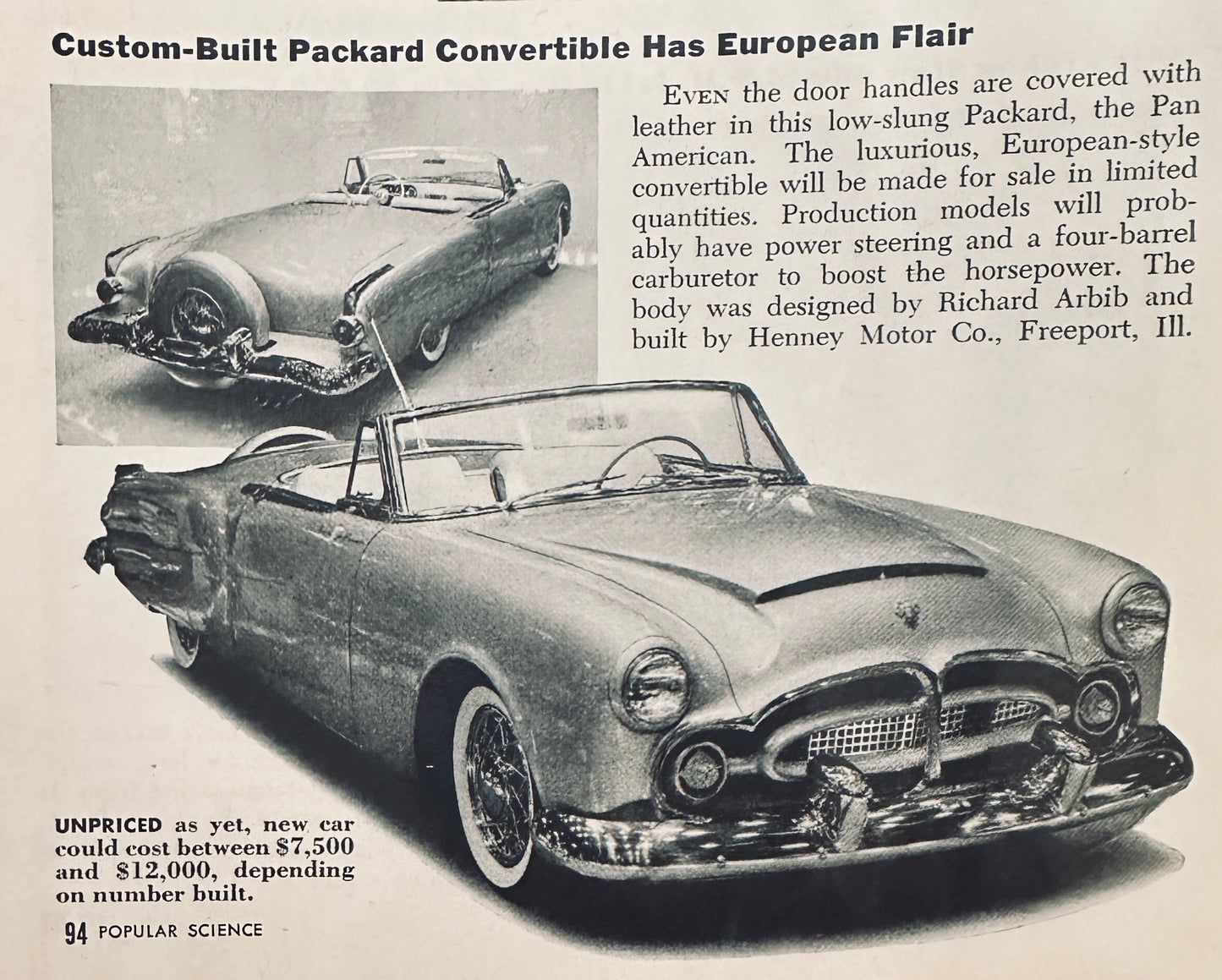 1952 Custom - Built Packard Convertible Pan American Model Magazine Blurb