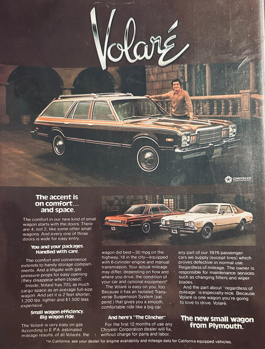 1976 Plymouth Volare Woodie Wagon - Sergio Franchi - Magazine Ad