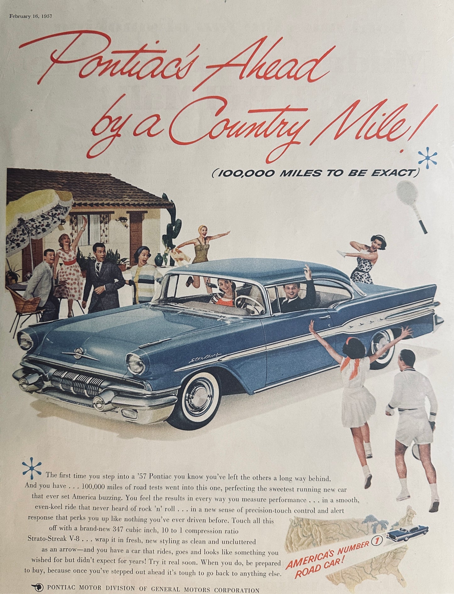 1957 Blue Pontiac Star Chief - Ahead by a Country Mile - Magazine Ad