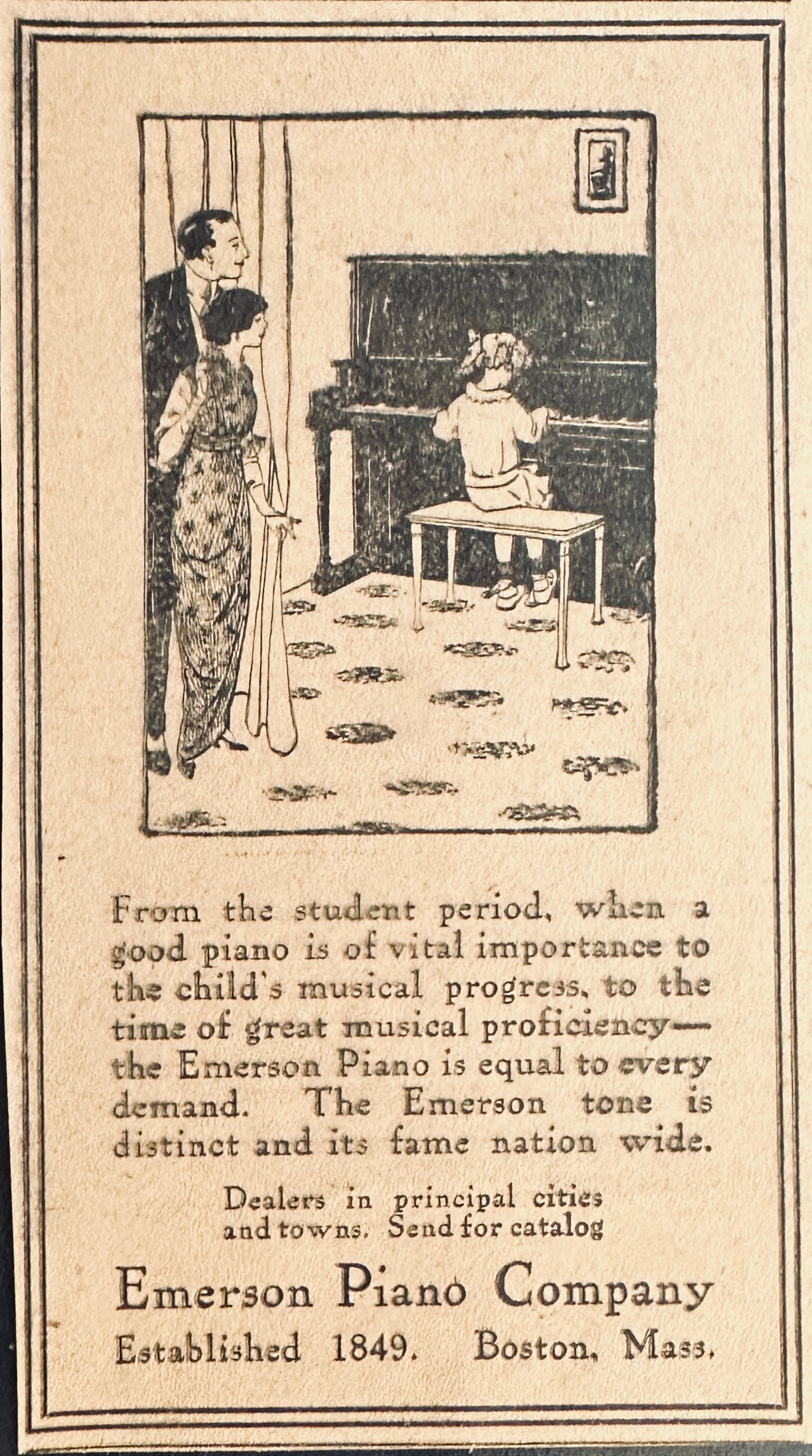 1910 - 1919 Period Emerson Piano Cameo Type Magazine Ad