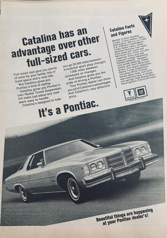 1975 Pontiac Catalina Full Sized Car Magazine Ad