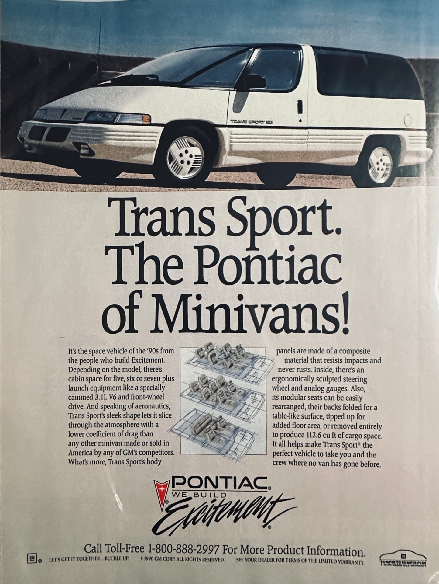 1990 Pontiac Trans Sport Minivan in White Magazine Ad