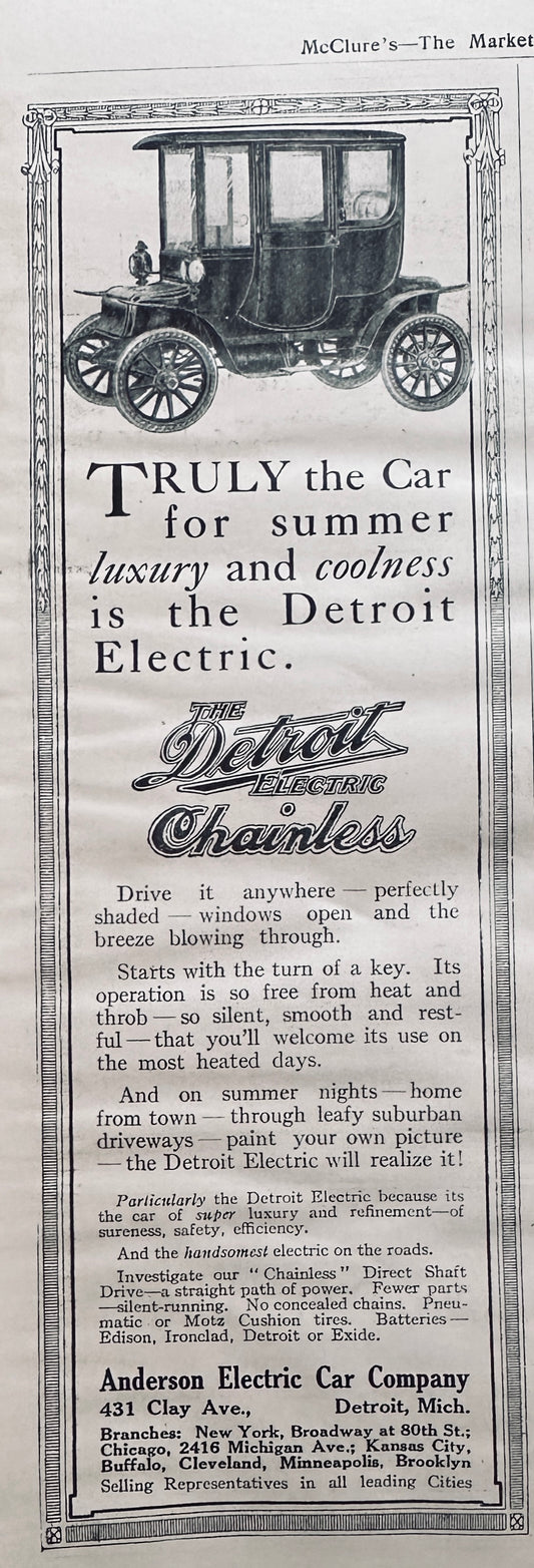 1911 Detroit Electric Chainless Auto & Kelly Springfield Tires Ad #N1403