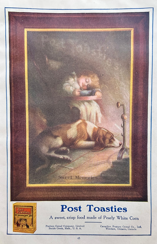 1911 Original Post Toasties Ad With Kiddo & Red & White Setter #N1400