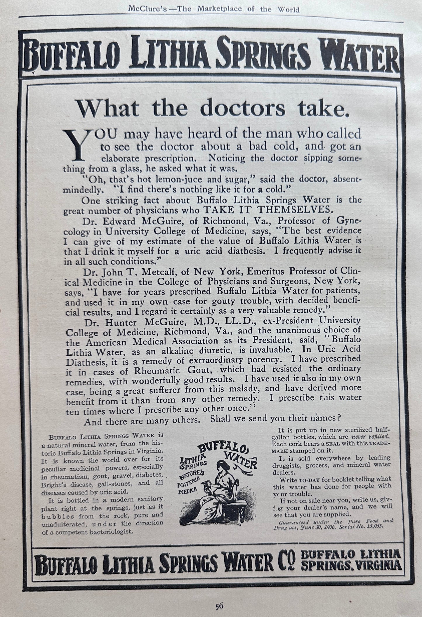 1911 Dual Sided Advertisement Page - Buffalo Lithia Water & Oliver Typewriter AD#N1398