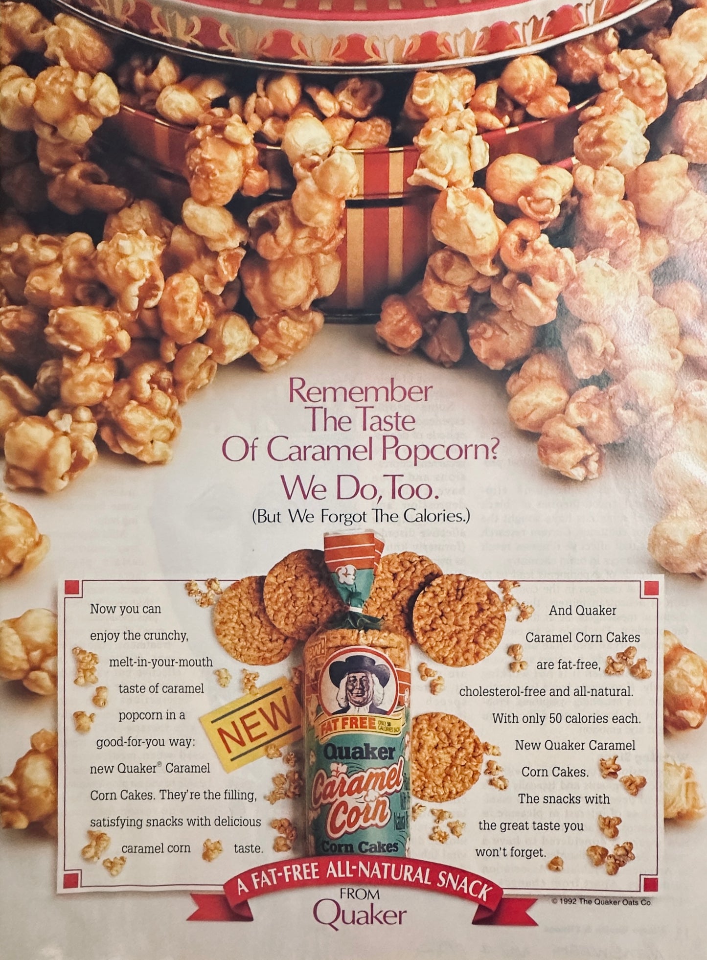 1992 Quaker Caramel Corn Cakes Magazine Ad - Yummy!