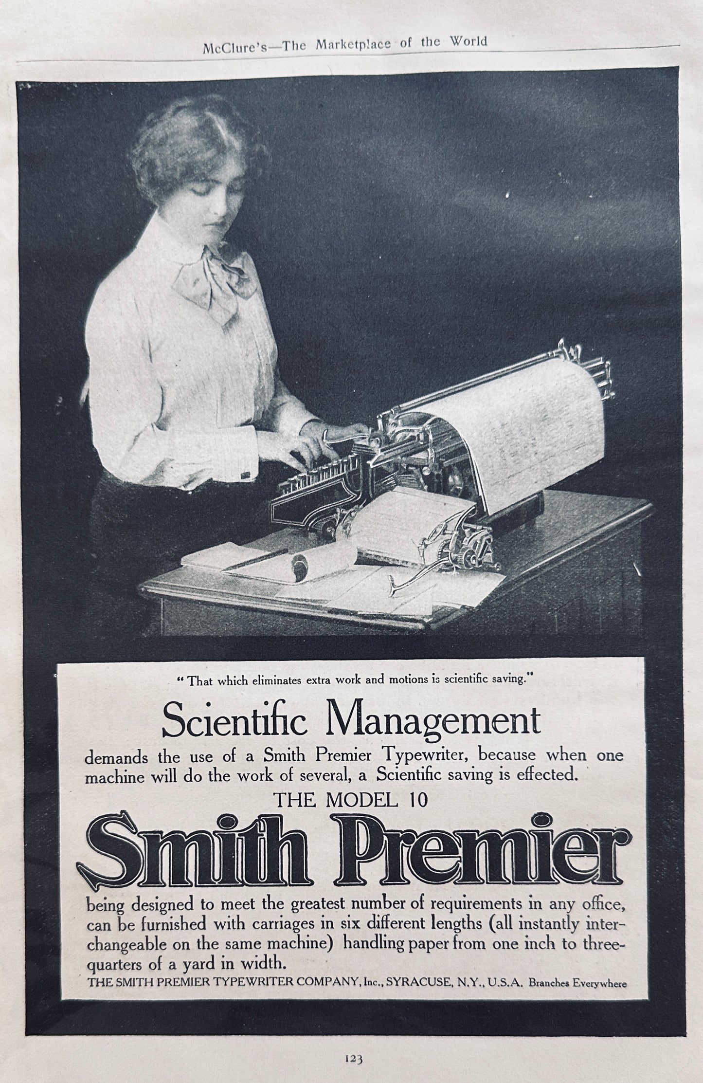 1911 Smith Premier Model 10 - Scientific Management Typewriter Ad #N1389