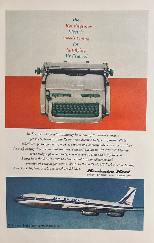 1959 Remington Electric Typewriter & Air France Magazine Ad