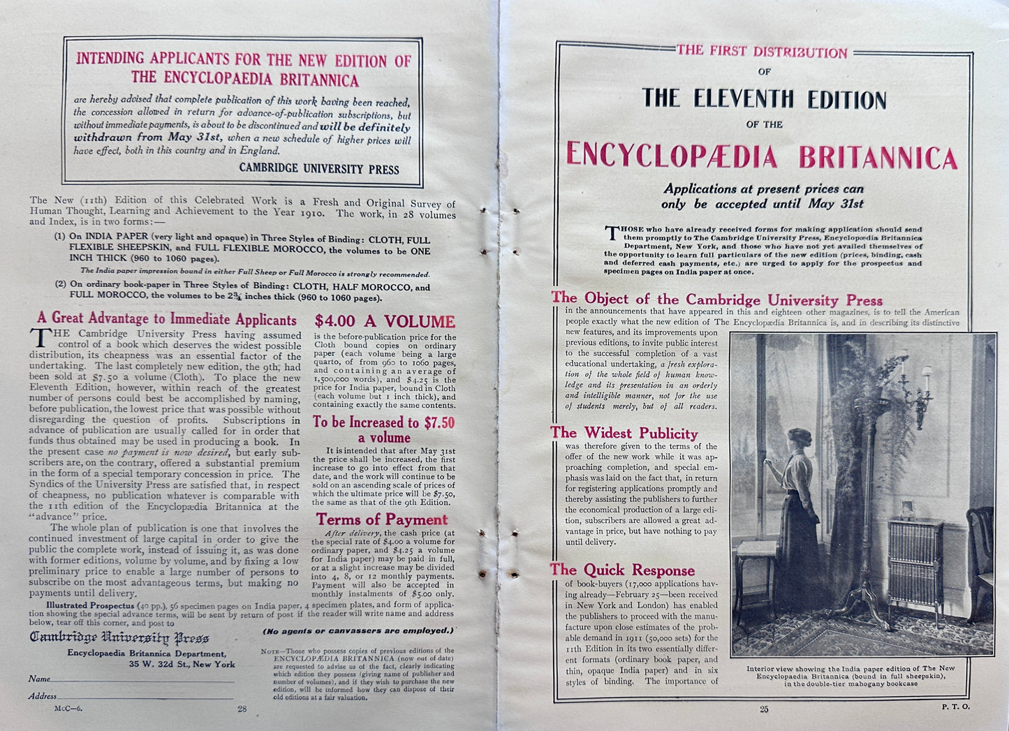 1911 Double Sided Centerfold Ad for Encyclopedia Britannica Ad #N1385