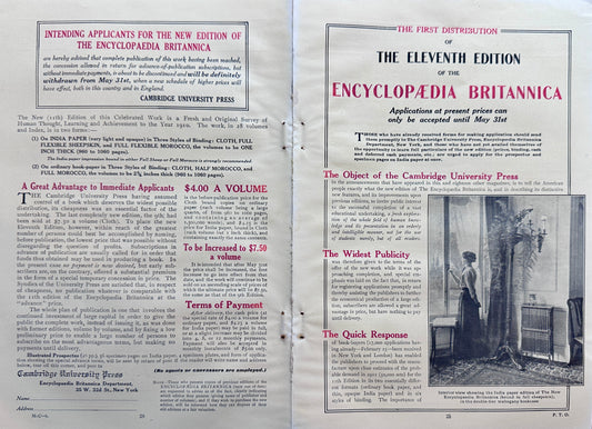 1911 Double Sided Centerfold Ad for Encyclopedia Britannica Ad #N1385