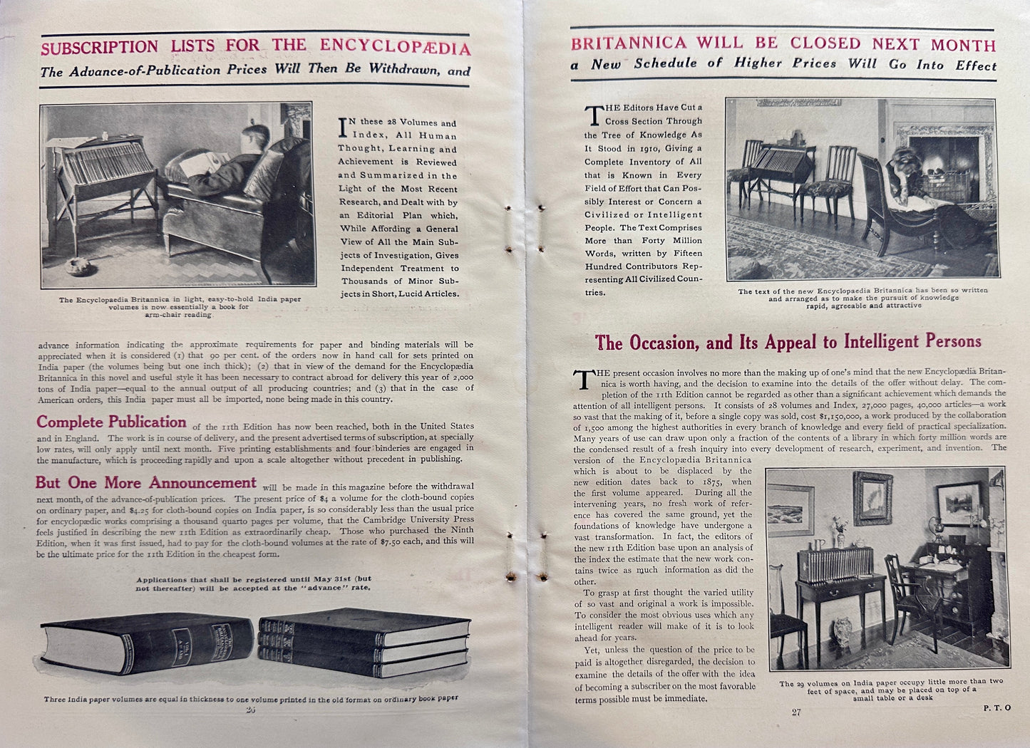 1911 Double Sided Centerfold Ad for Encyclopedia Britannica Ad #N1385