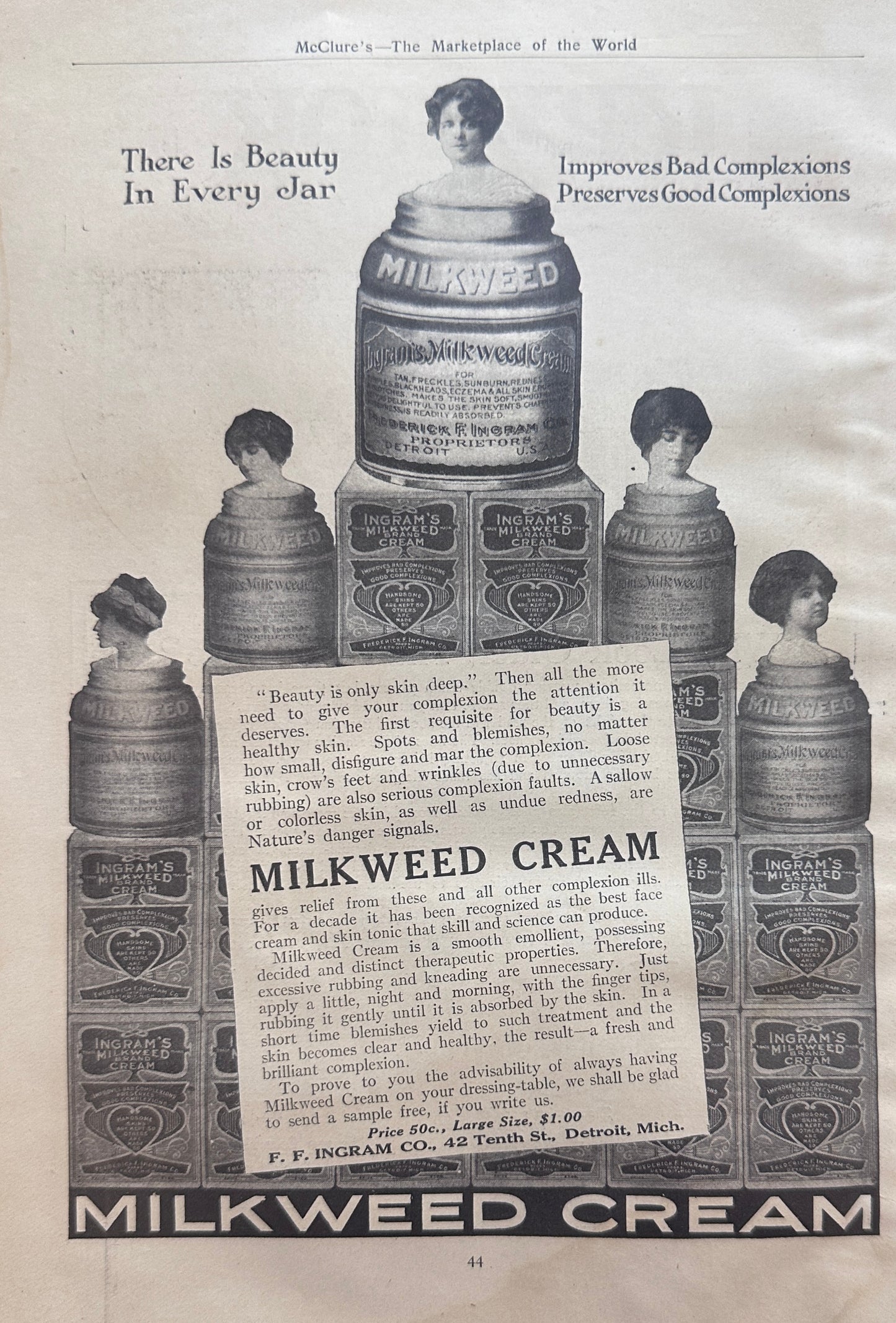 1911 Dual Sided Advertisement Page Kryptok Lenses & Milkweed Cream Ad#N1383