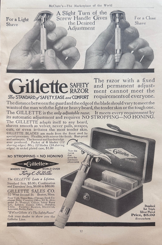 1911 Gillette Safety Razor  A Slight Turn of the Handle Ad #N1380