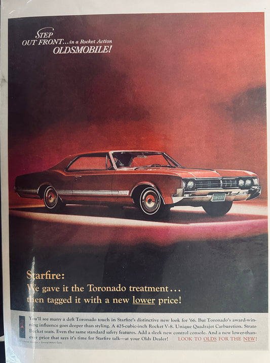 1966 Red Oldsmobile Toronado Influenced Starfire with a new Lower Price Magazine Ad