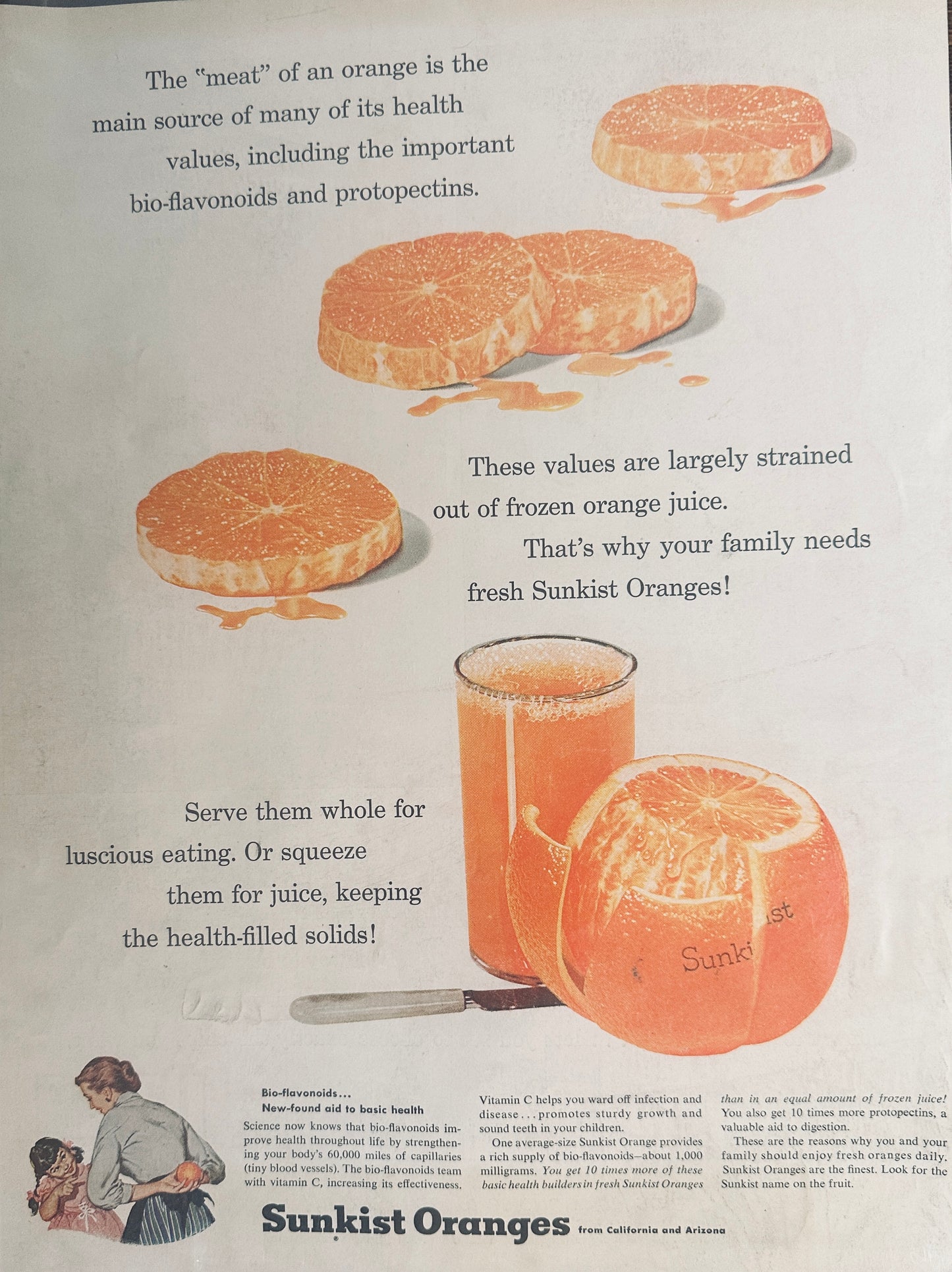 1966 Sunkist Oranges - BioFlavinoids & Protopectins - Magazine Ad