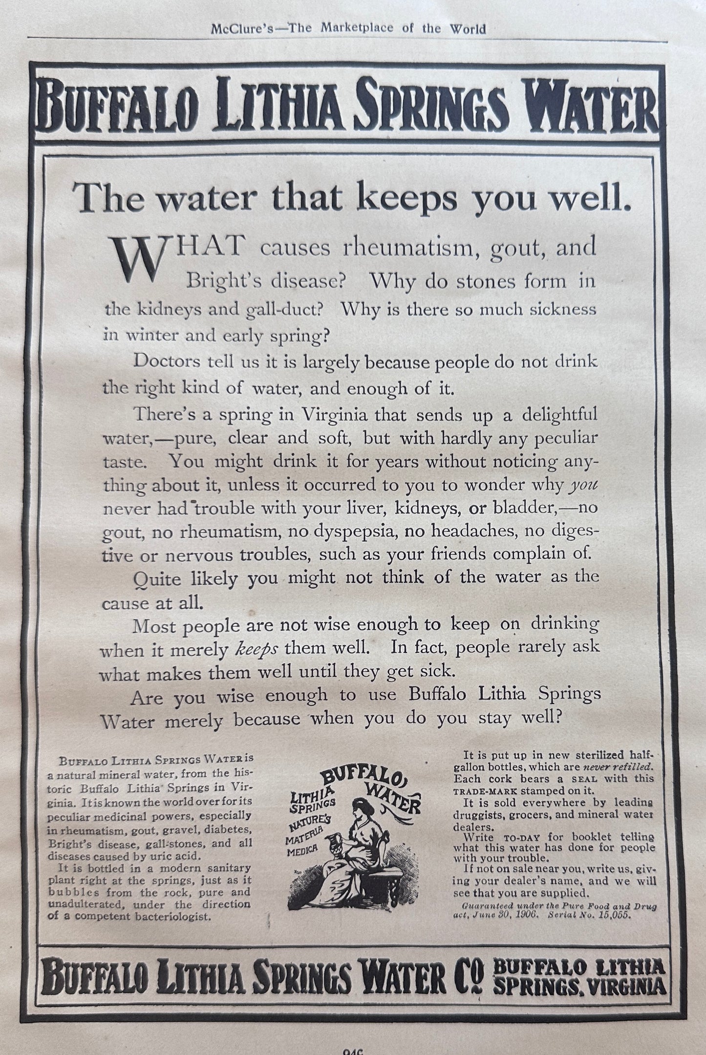 1911 Buffalo Lithia Springs Water - The Water that Keeps You Well Ad #N1374
