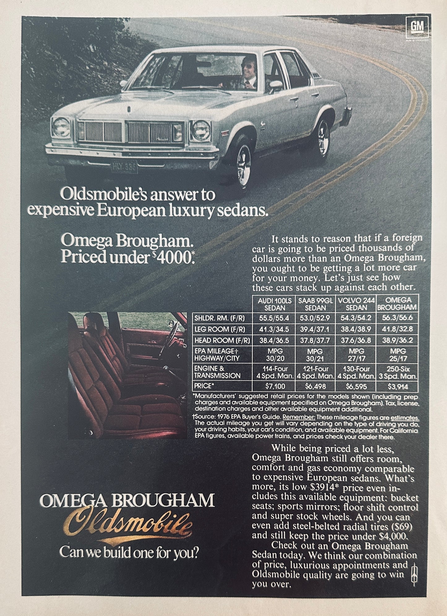 1976 Oldsmobile Omega Brougham Sedan Magazine Ad