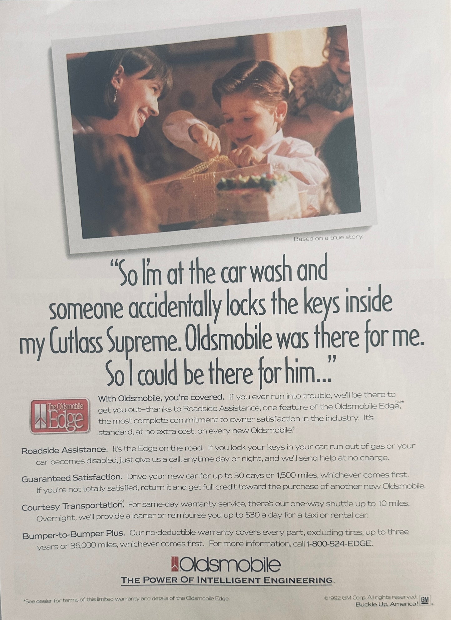 1992 Customer Care Program Known as Oldsmobile Edge Promotional Ad